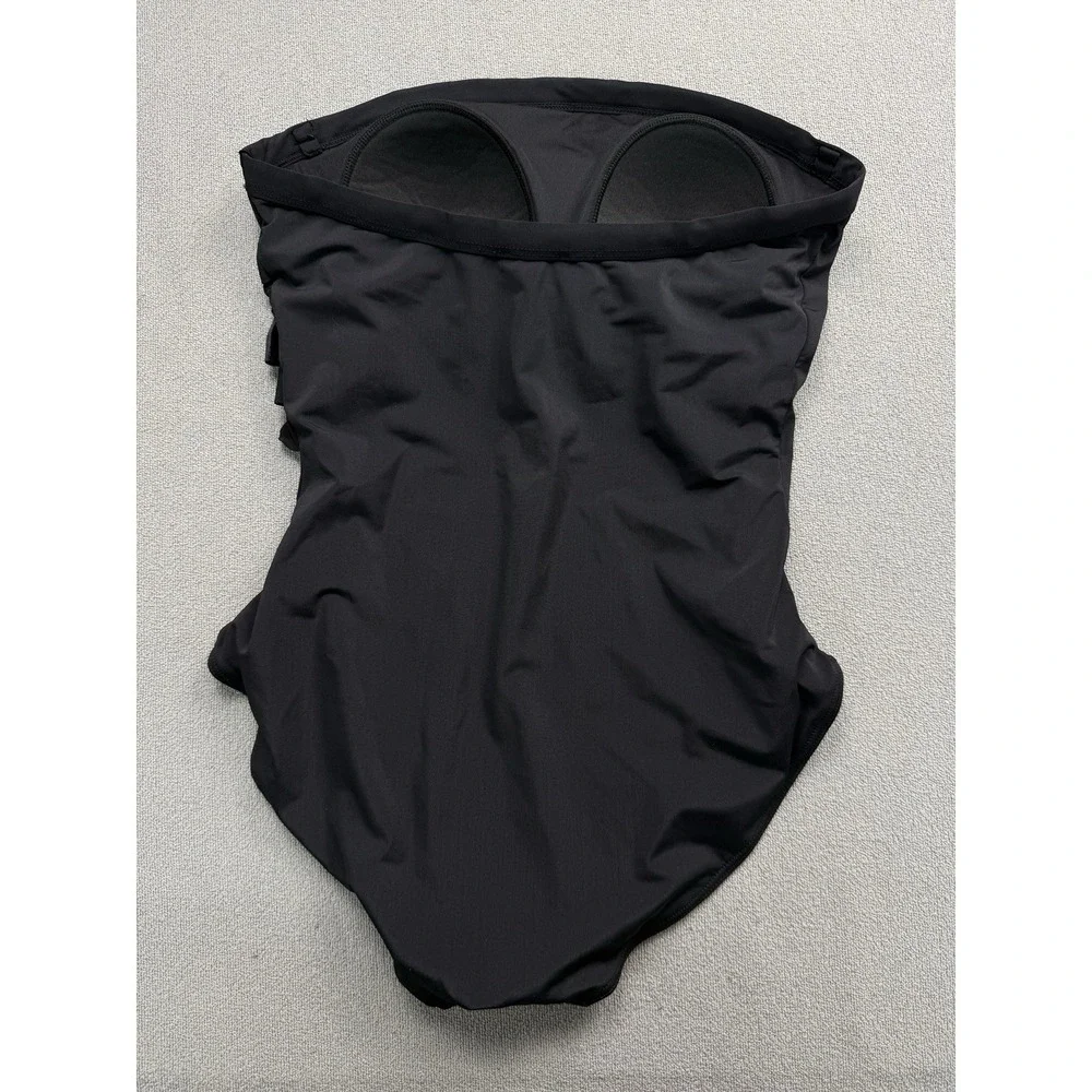 Spanx Size 8 One-piece Swimsuit Black Ruffle Strapless